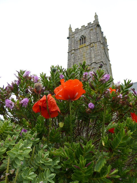St Buryan with summer flowers