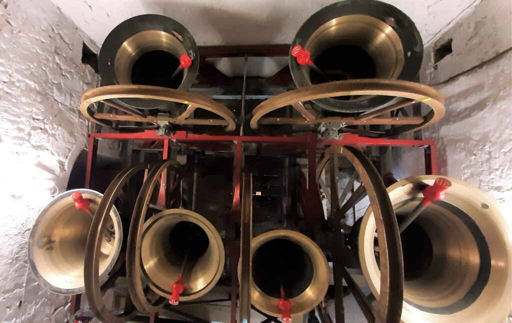 Looking down on Gt Gransden bells from the old belfry