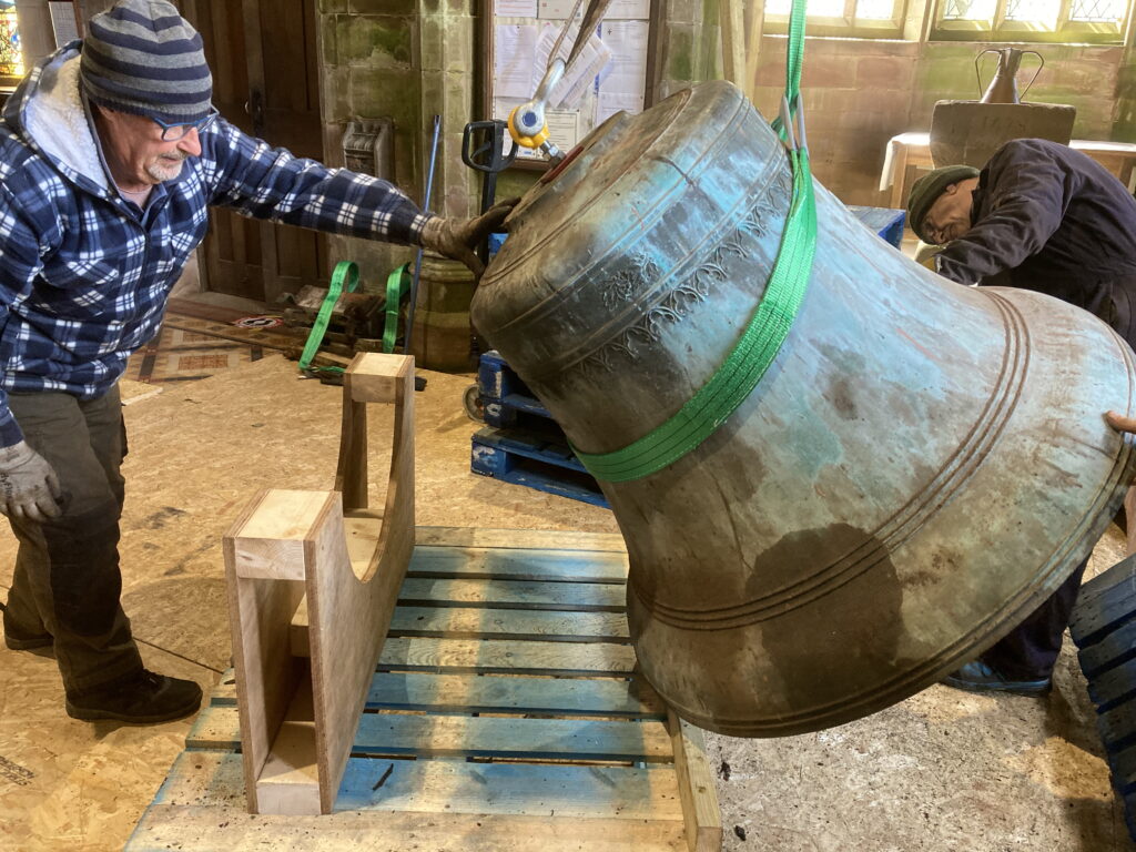 Tenor bell at Arlecdon lowered into a cradle