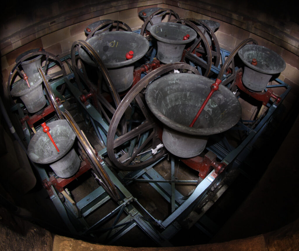 The Bells of Derby Cathedral, in the up position.