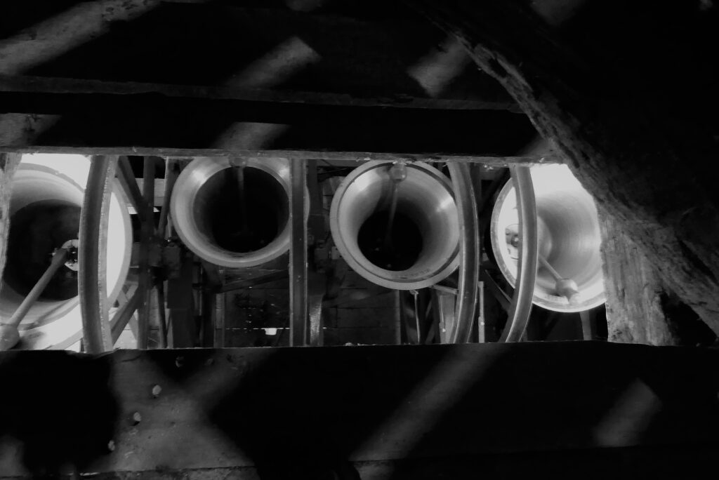 Looking down on Gt Gransden bells from the old belfry