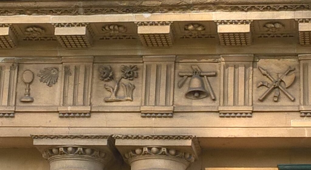 Carved bell in Bath Stone at The Circus, Bath