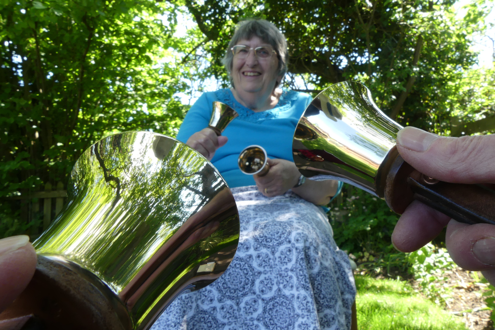 Ringing a quarter peal of minimus on handbells during lockdown.