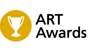 Art Awards, text with trophy outline in a gold circle