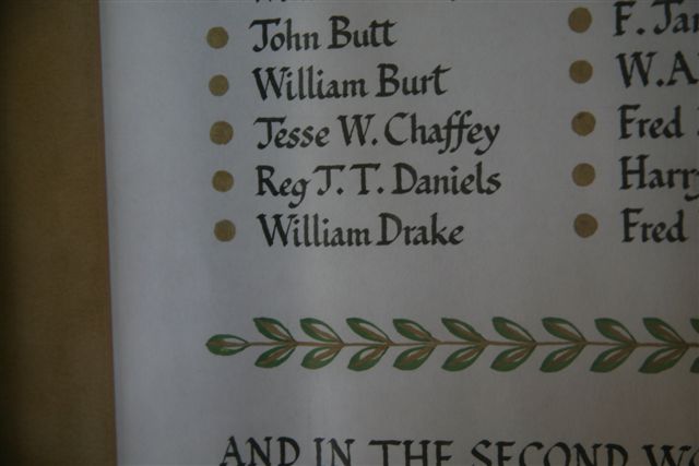 Detail on memorial roll in church