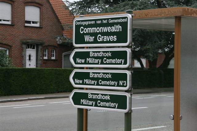 Signpost to all three Brandhoek cemeteries