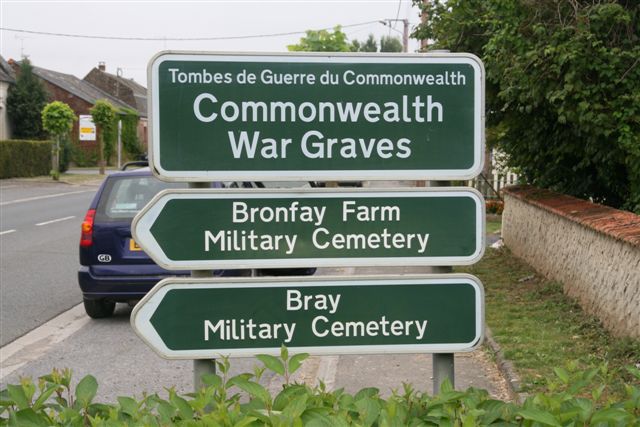 Signpost to Bronfay Farm and Bray Military Cemeteries