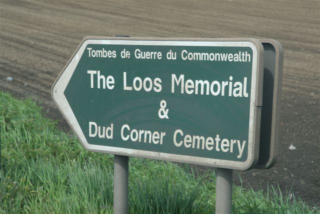 Signpost for The Loos Memorial and Dud Corner Cemetery