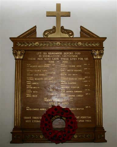 War Memorial plaque in Church