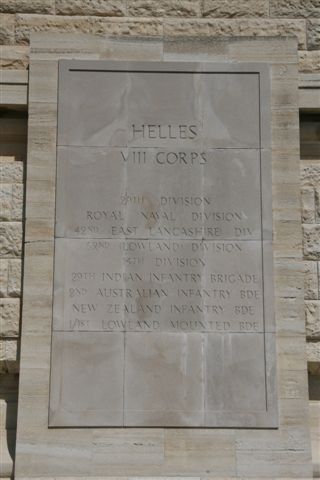 Helles VIII Corps Memorial - East face